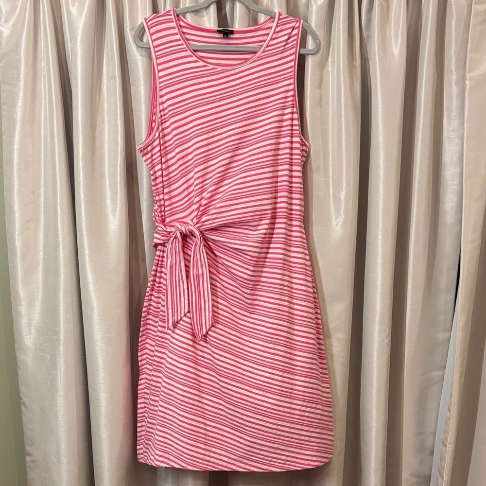 Talbots striped Pink Sleeveless shift dress, tie waist detail, XL, midi/knee - Picture 2 of 7